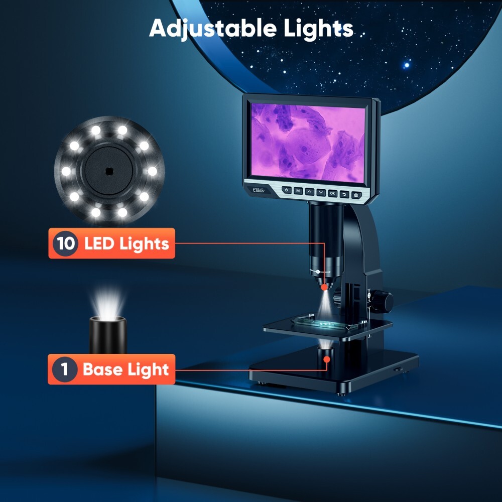 Elikliv 2000X Biological Digital Microscope 7" LCD Remote Control for Computer