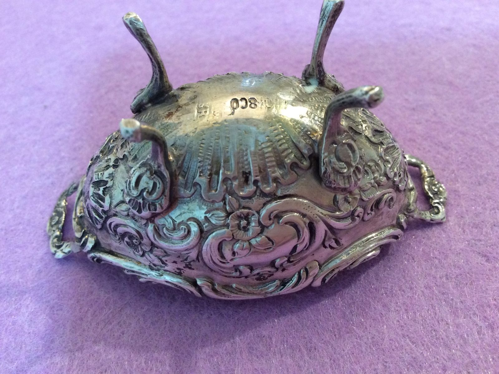 Repousse Open Salt Goldwash Dish 800 Silver (Sterling=925) Simon Rosenau 23.5g