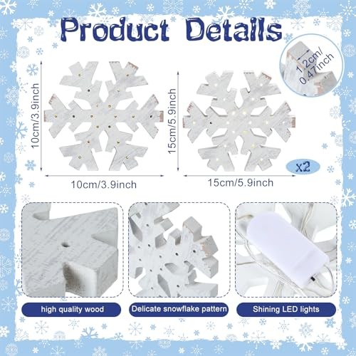 3 Pcs Christmas Winter Snowflake Table Signs LED White Standing Rustic Style