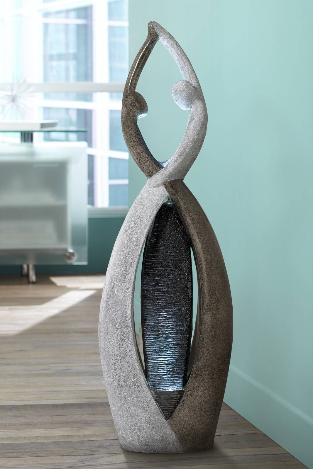 Modern Outdoor Floor Water Fountain with LED Light, 57-Inch