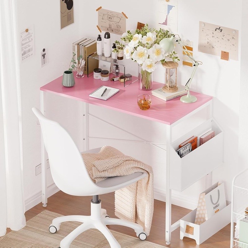 Compact Computer Desk W/ Storage Hook Sturdy Structure Easy Assembly Home Office