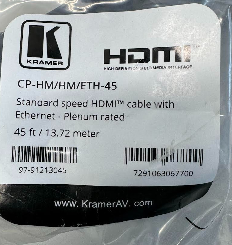 Kramer 45' Plenum-Rated HDMI Cable with Ethernet CP-HM/HM/ETH-45