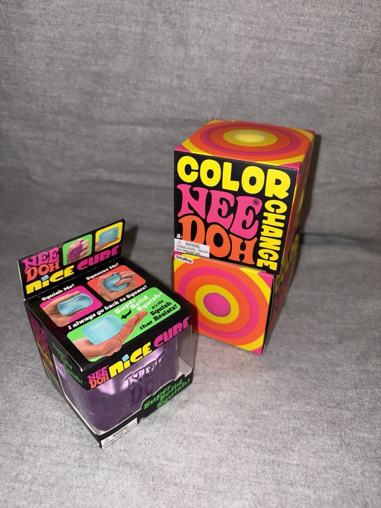 Schylling NeeDoh Nice Cube Super Solid Squish + Color Change Cube Bundle