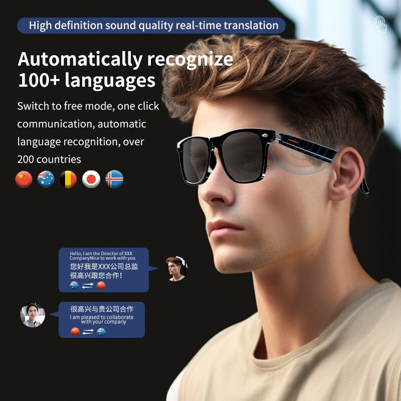 Smart Glasses with Language Translator, Wireless Bluetooth Glasses Voice Control