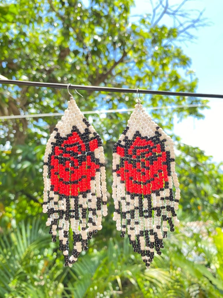 Beaded rose handmade earrings