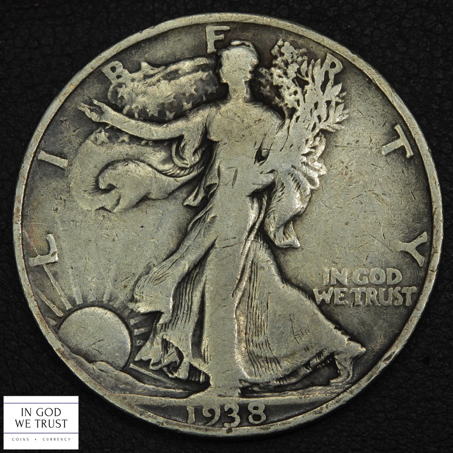 1938 D Walking Liberty Silver Half Dollar 50C - Cleaned