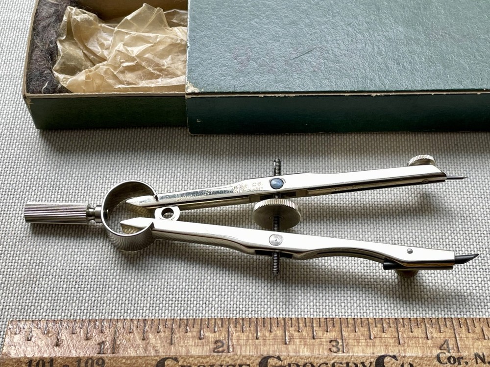 Vintage K&E Keuffel & Esser 4" Ringhead Bow Compass Divider Tool w box Germany