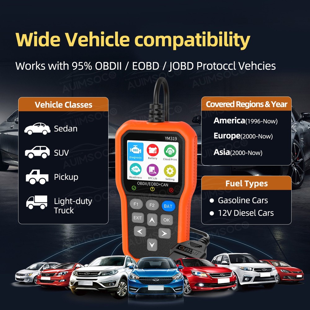 2026 AUIMSOCO OBD2 Scanner ABS SRS Car Diagnostic Tool Fault Code Reader