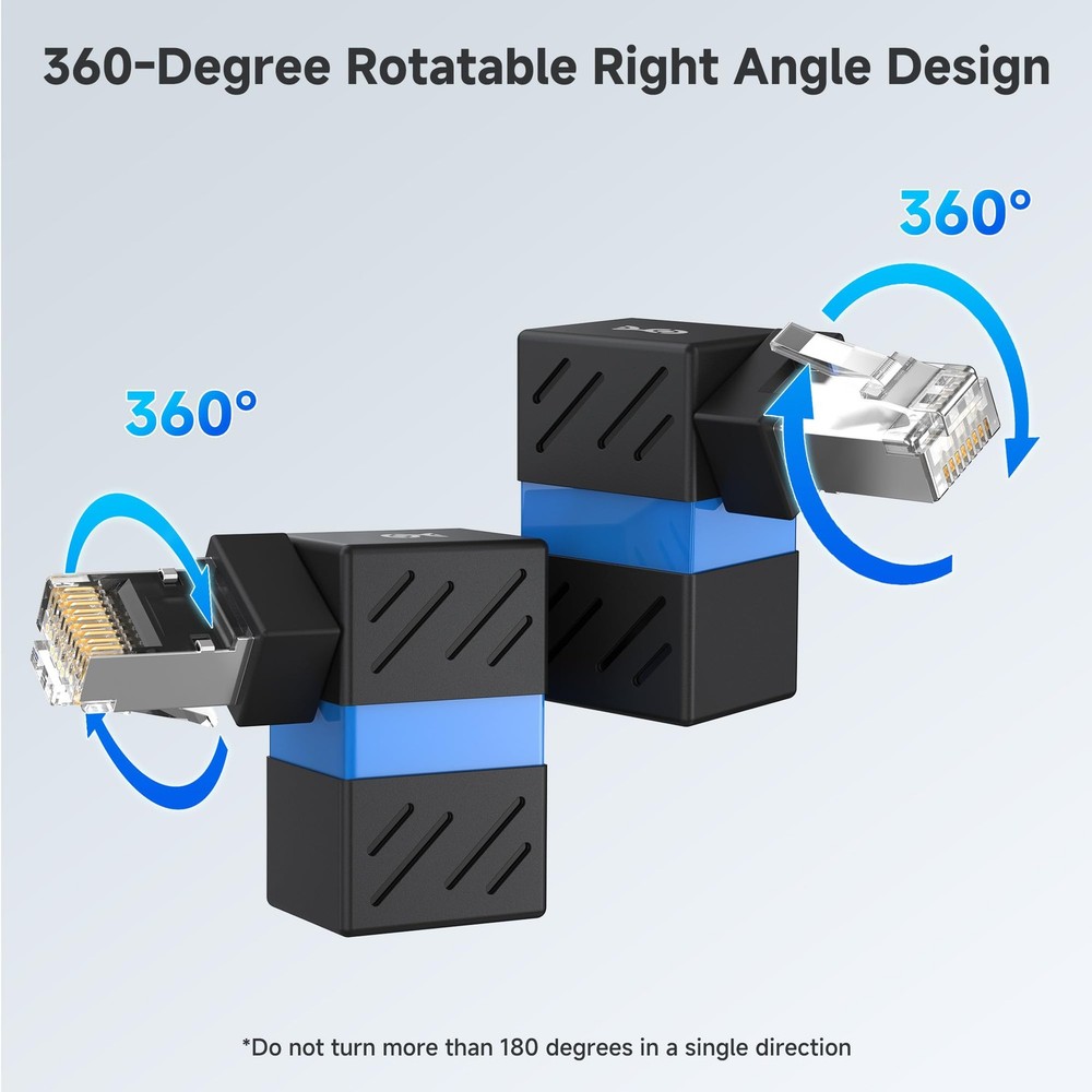 2-Pack 10Gbps 360° Rotatable Cat 6A Right Angle Ethernet Black