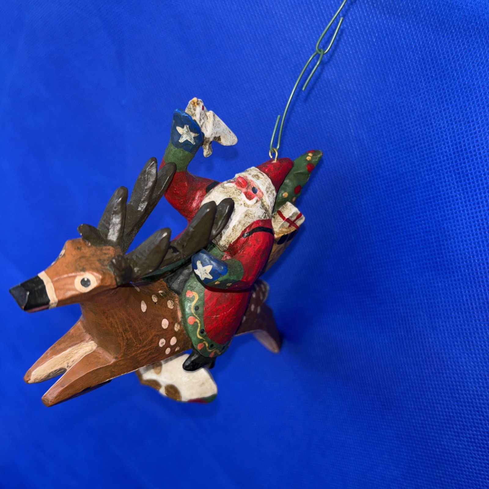 Rare Lou Schifferl Santa Riding Reindeer w/ Heart Charm Christmas Ornament 6"