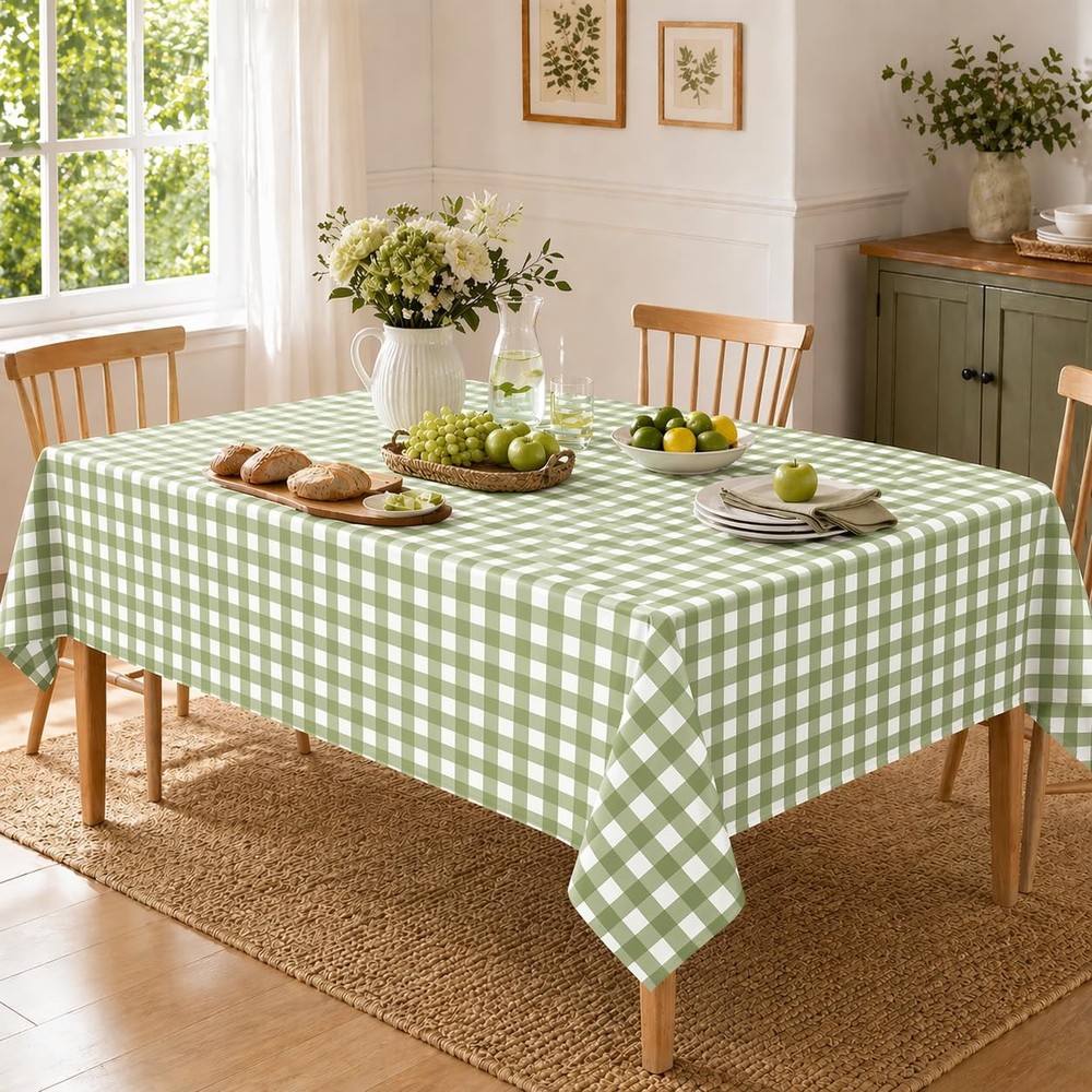 3 Pcs Sage Green Gingham Tablecloth Decorations, Disposable Plastic Green Che...