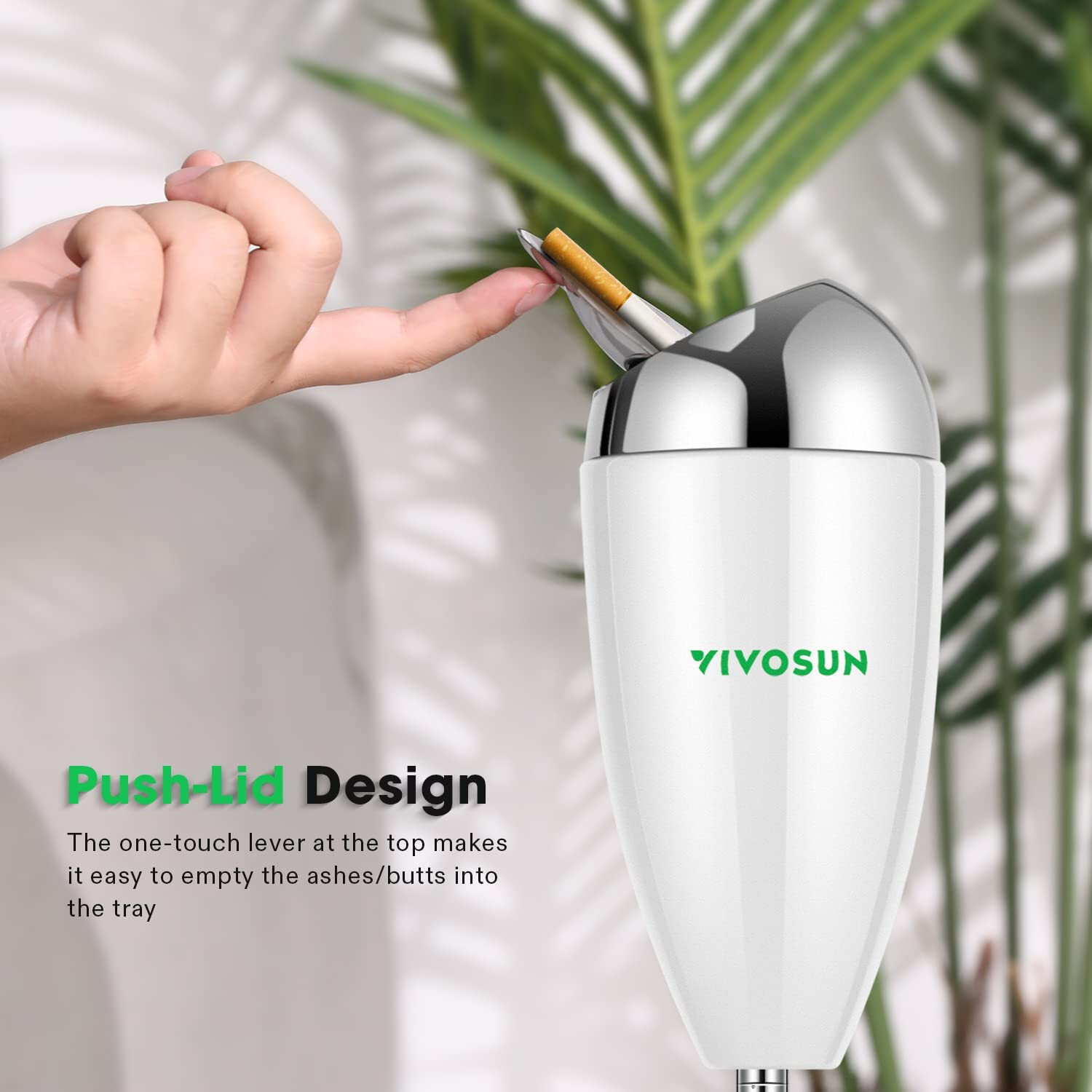 Adjustable Outdoor Standing Ashtray w/ Stainless Steel Lid Height 21.5" to 35"