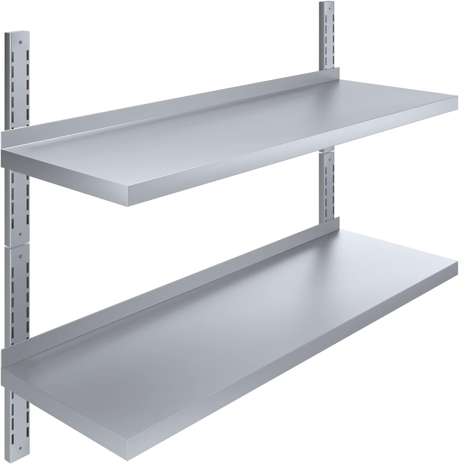 16" x 60" Two-Tier Metal Wall Mount Shelf | Stainless Steel Commercial Shelving