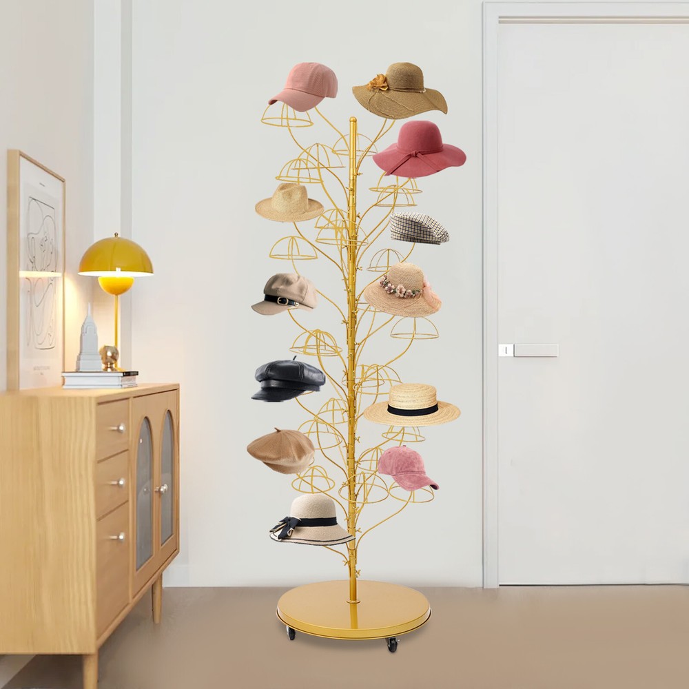 35-hanger Hat Display Stand Hat Display Rack with Wheels Floor-Standing Holder
