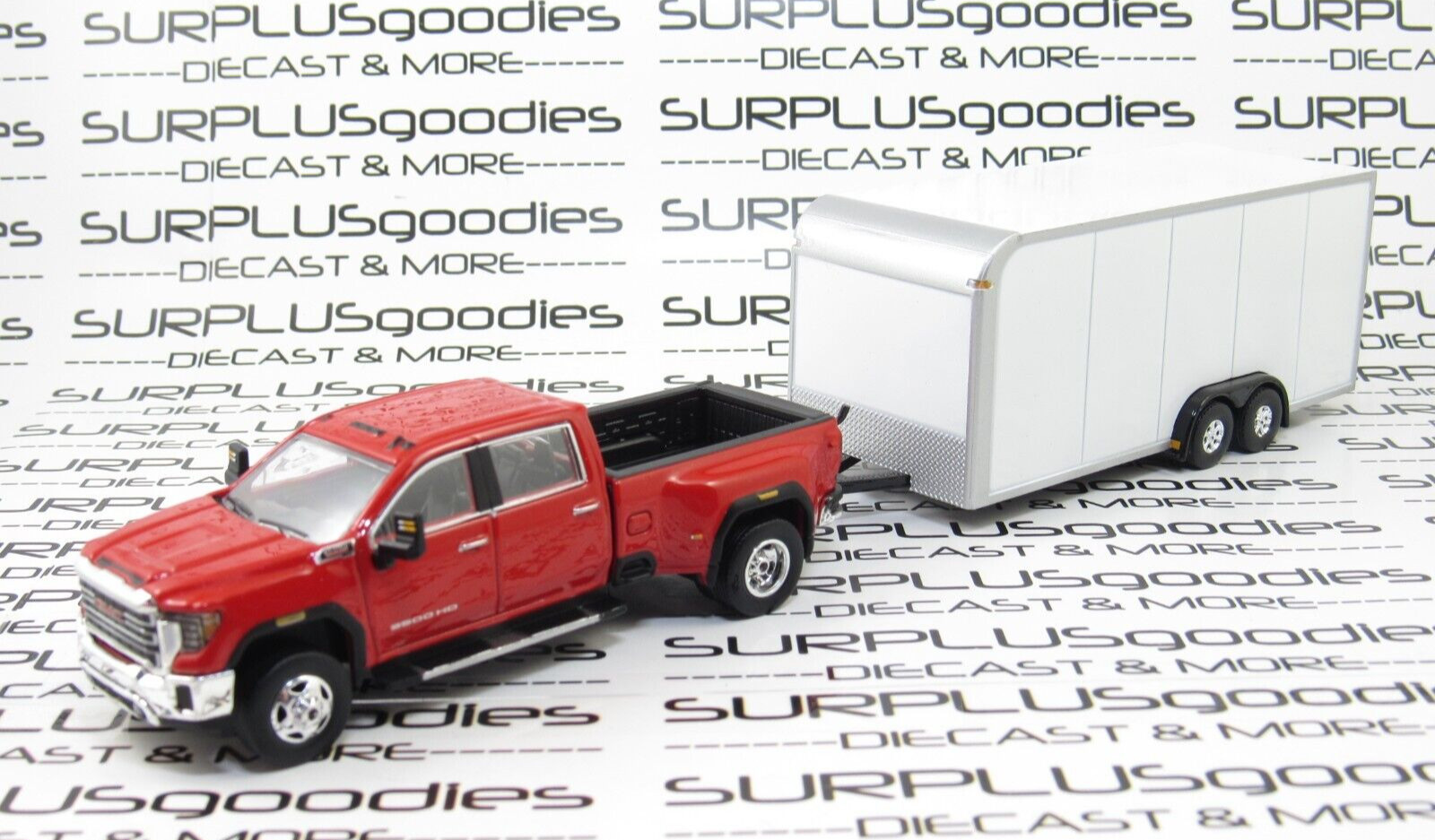 Greenlight LOOSE 2022 GMC SIERRA 3500HD Dually Pickup w/White Enclosed Trailer R