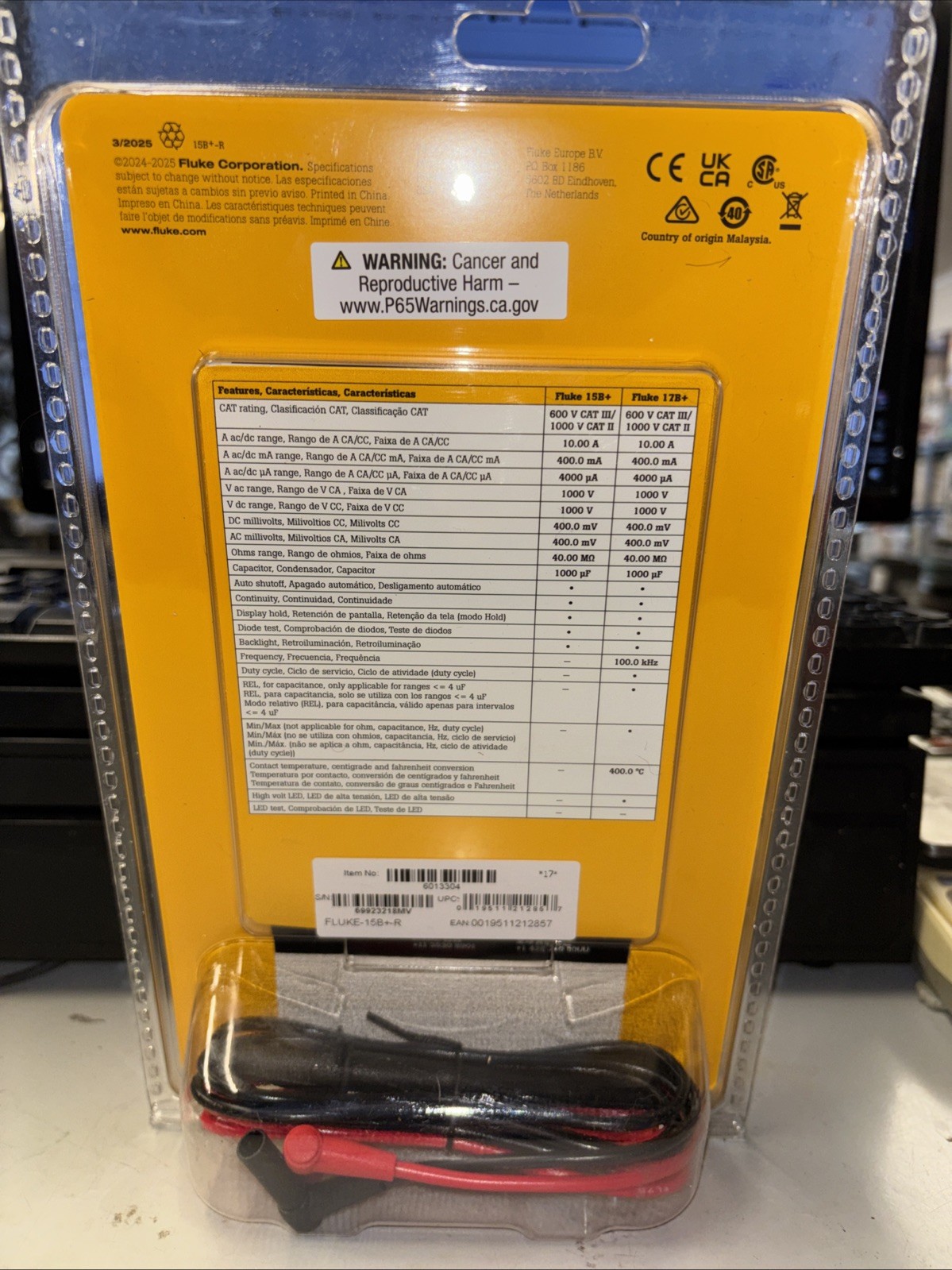 New Fluke 15B+ 600V Cat III Digital Multimeter