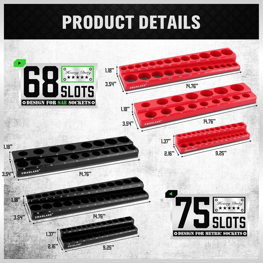 Socket Organizer Set with Magnetic Trays for Efficient Tool Storage - 6 PCS