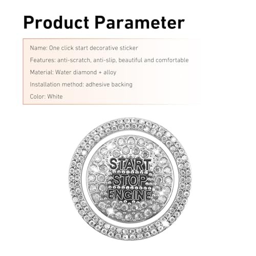 Bling Push Start Button Decorative Ring Stickers, Sparkling 2 PCS White
