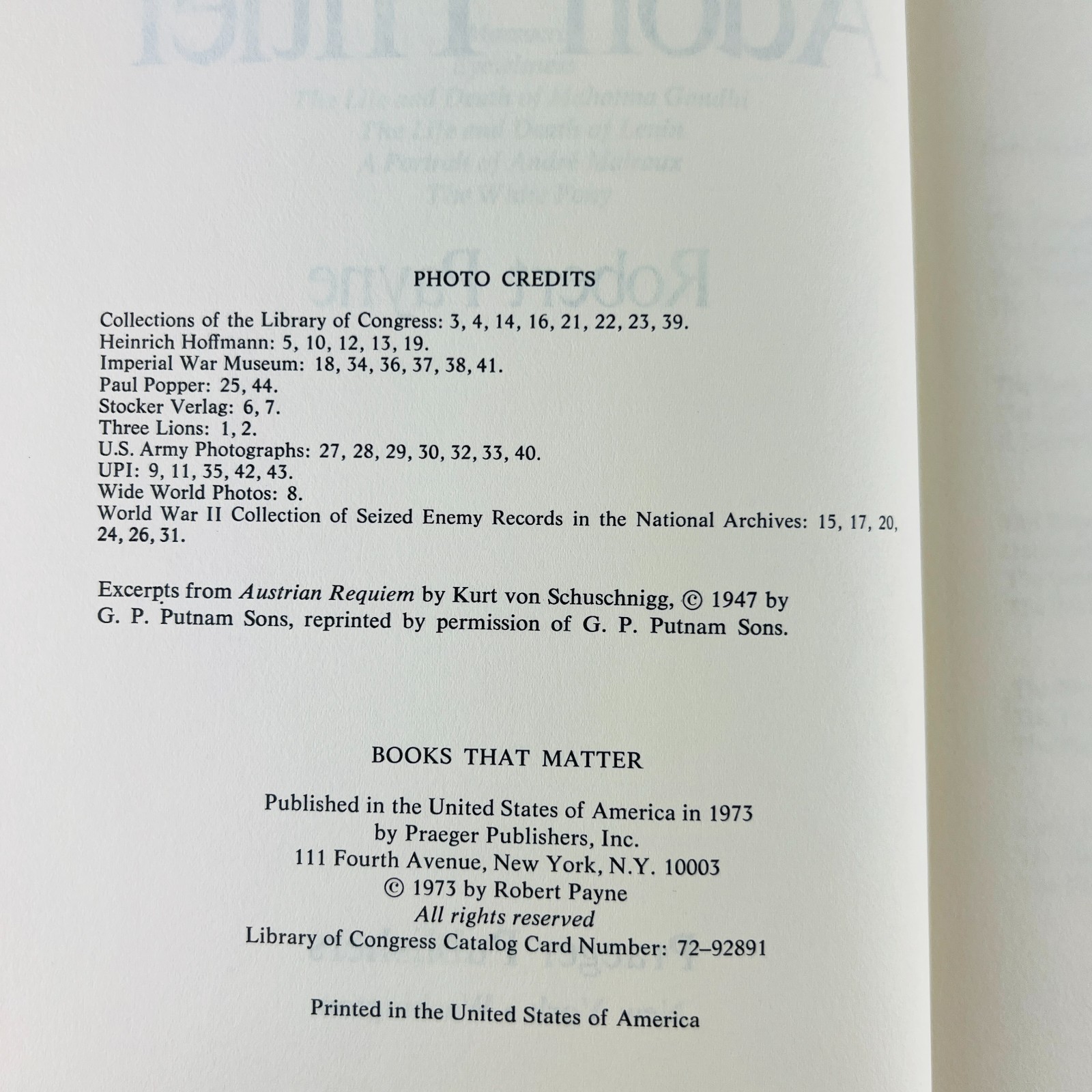 Robert Payne The Life and Death of Adolf Hitler Hardcover Book 1973