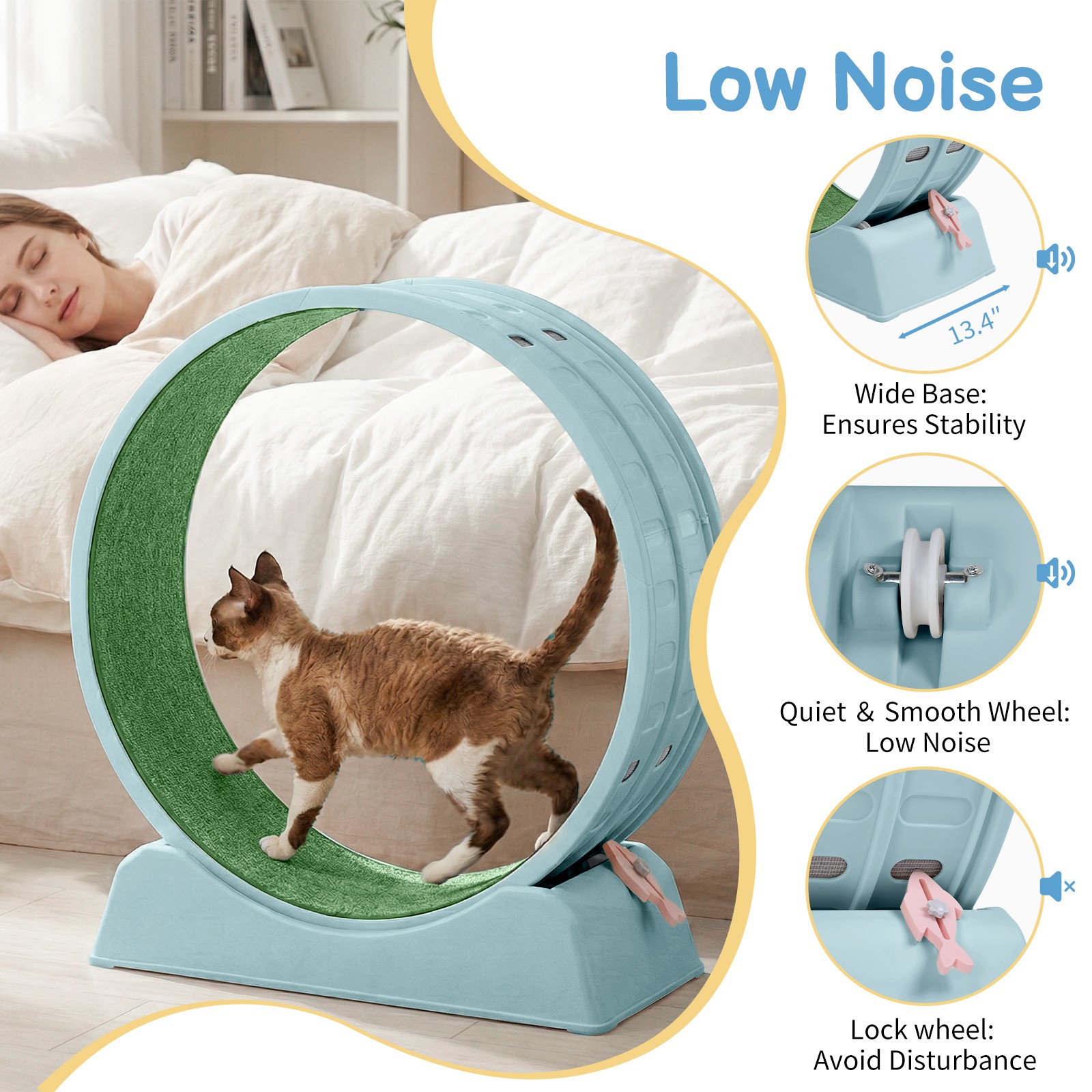 30in Cats Exercise Wheel with Lock Large Light Blue Treadmill Wheel for Indoor