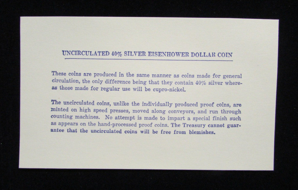 1971 Silver Eisenhower Uncirculated Dollar in Cello & Blue Envelope