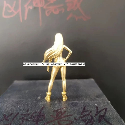 Yellow Solid Bronze Short Dress Nude Seductive Body Art Long Hair Girl Statue 1