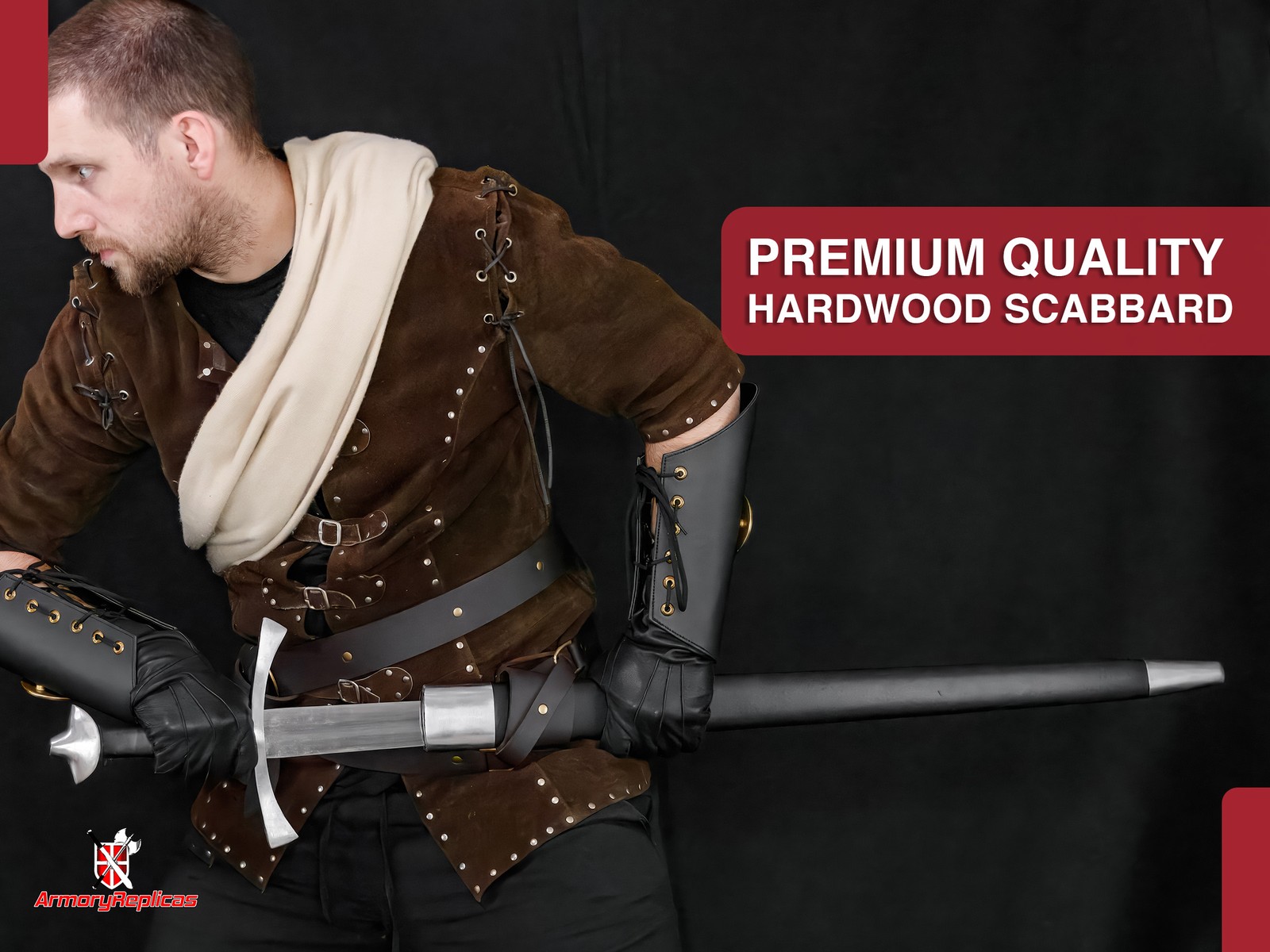 Medieval Arming Long Sword 1065 Steel Full Tang Battle Ready w/ Leather Scabbard