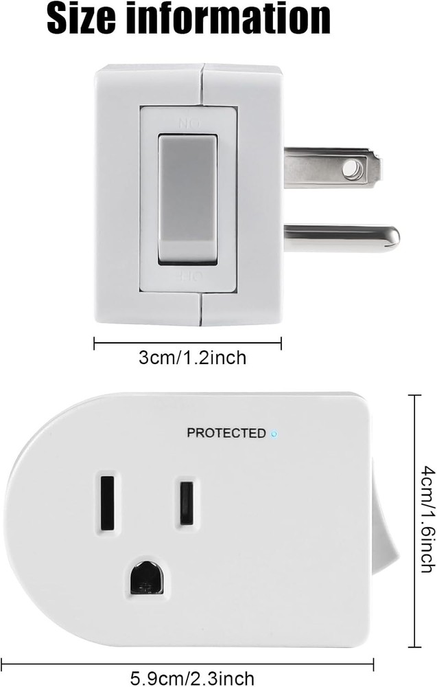 1 White or 3 Pack Grounded Outlet with on Off Switch Single Plug in Power Button