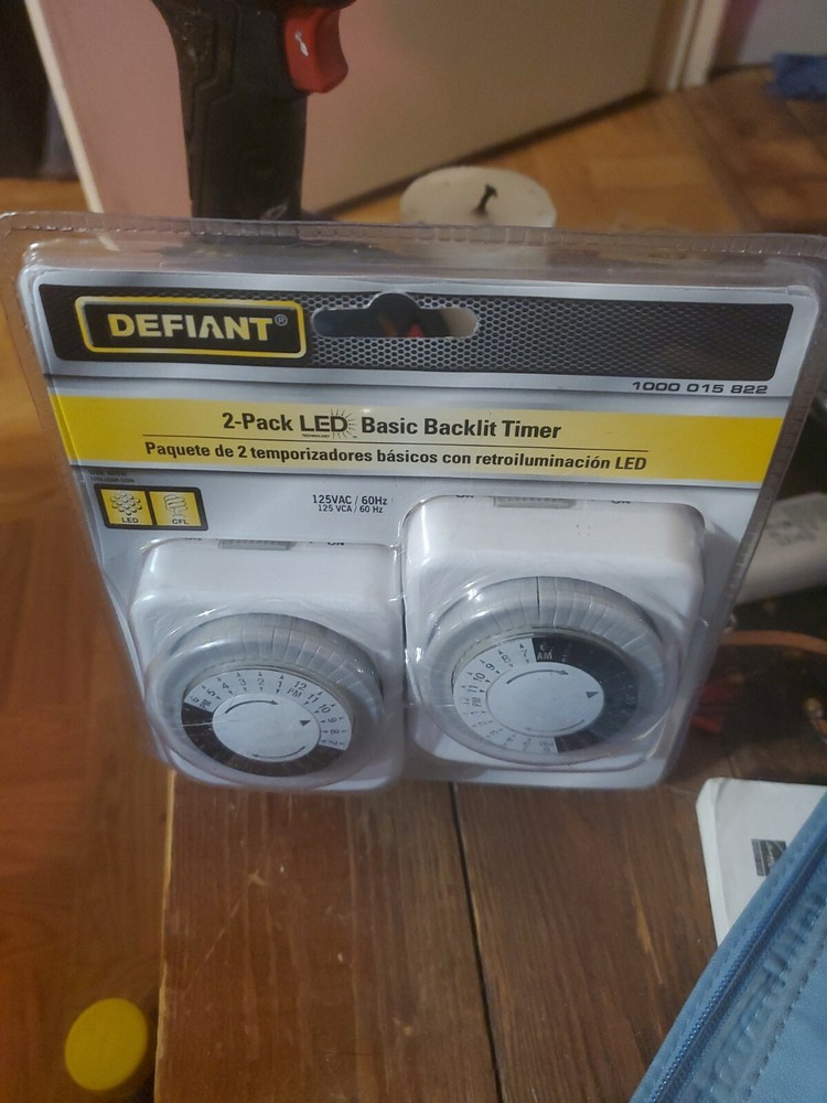 Defiant 2 Pack LED Basic Backlit Timer 24 Hour Mechanical Timer New and Sealed
