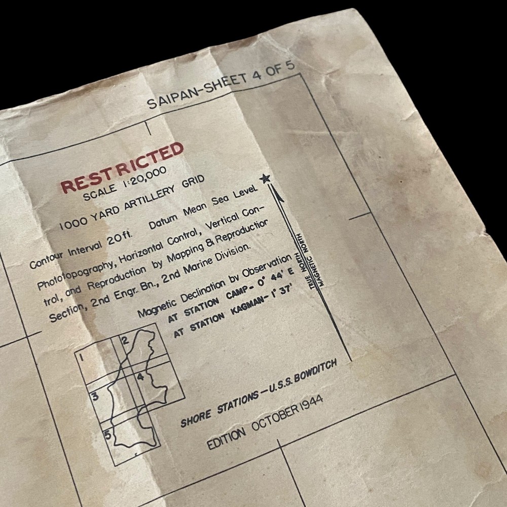 RARE! WWII 1944 Saipan 2nd Marine Division "RESTRICTED" Operation Forger Map