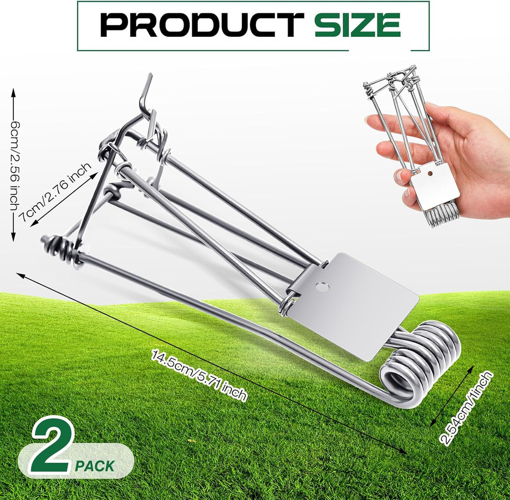 2-Pack Outdoor Gopher & Mole Trap, Weather Resistant, Easy Set – Silver