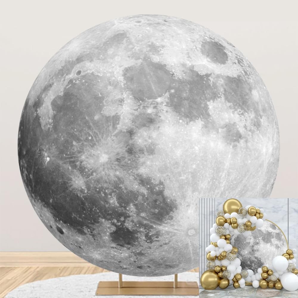Diameter 7.2ft Outer Space Round Backdrop Cover Universe Moon Surface Mysteri...
