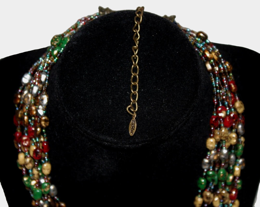 EsMor Colored Bead Necklace & Pierced Earring Set Multi Strand Beads BOHO