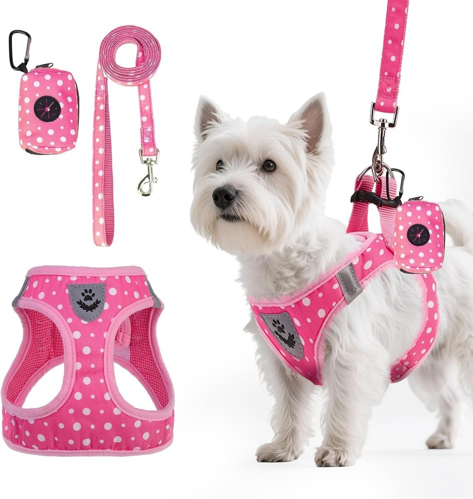 Dog Harness & Leash Set Step in No Pull Soft Pet Harness Reflective Adjustable