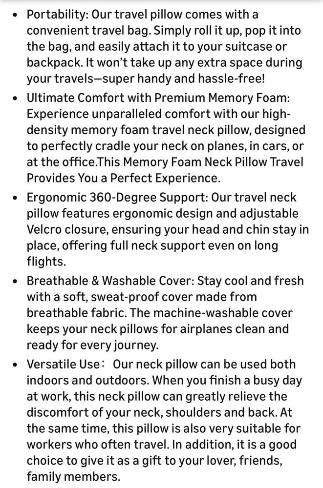 Memory Foam Travel Neck Pillow
