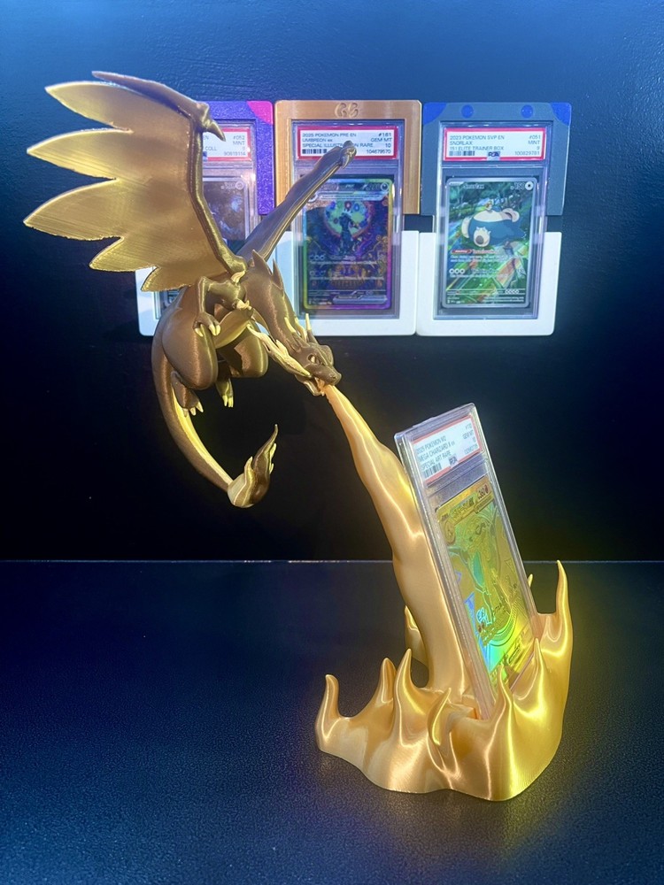 Mega Charizard X Phantasmal Flames Gold Display Stand Universal Grading Slabs