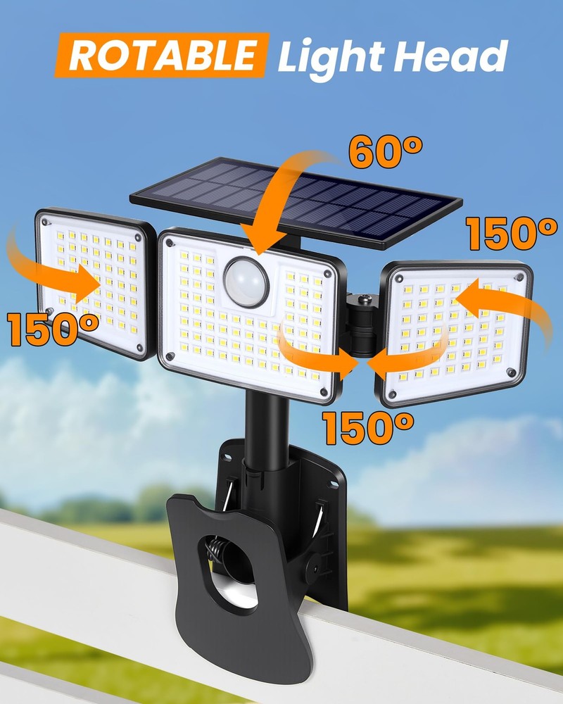 Clip on Solar Lights for Fence, 1Second Installation Motion Sensor Security L...