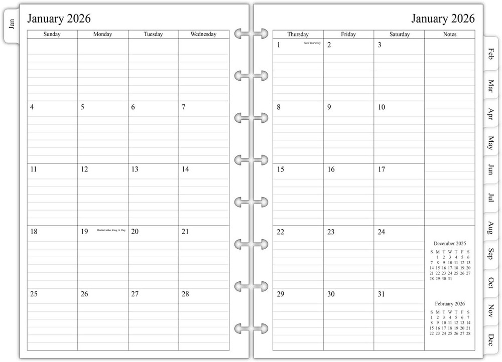 2026 Monthly Planner Refill for 8-Discbound Notebook, Two Pages Per Mont...