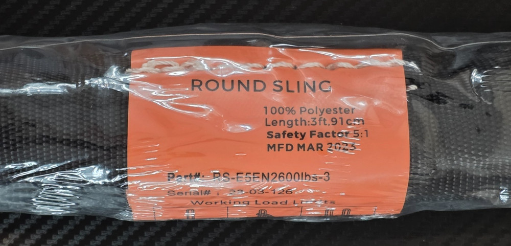 Round Sling 100% Polyester 3ft 5:1 Safety Factor #RS-E5EN2600lbs-3