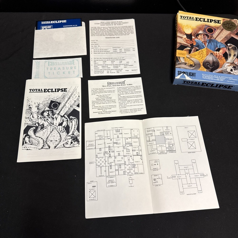 Spotlight Software Total Eclipse for Commodore 64/128 Used 1988 - Original Box
