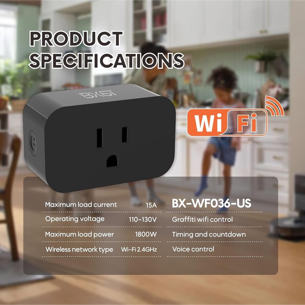 2 Pack WiFi Smart Plug 15A with Timer & Voice Control for Home Appliances