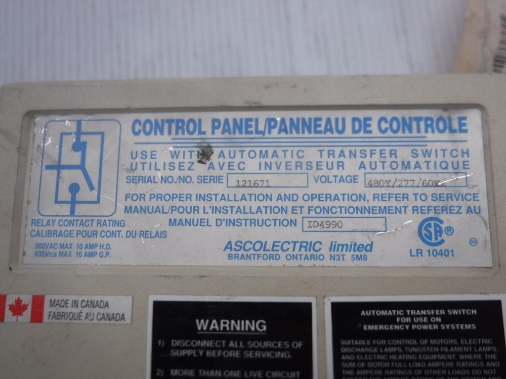 Asco 5905-03-000-8607 Control Panel