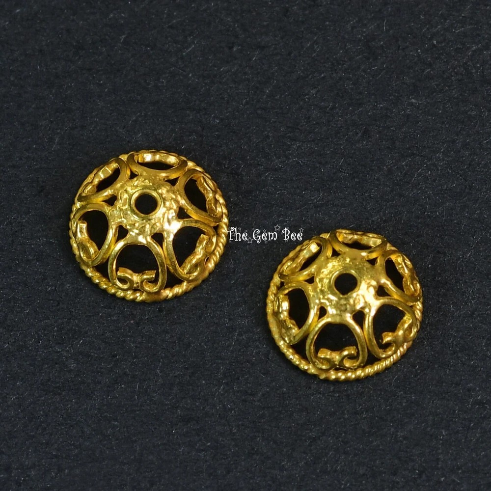 8.3mm 18k Solid Yellow Gold Handmade Fancy Elegant Bead Cap Finding 2