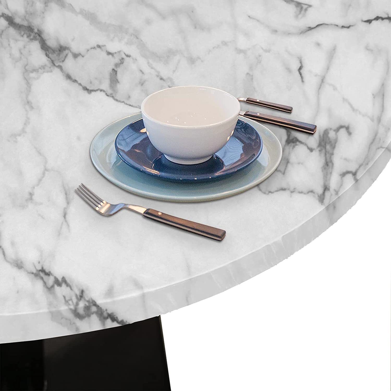 Marble Fitted Tablecloth Round, Edge Elastic Waterproof Polyester Table Covers