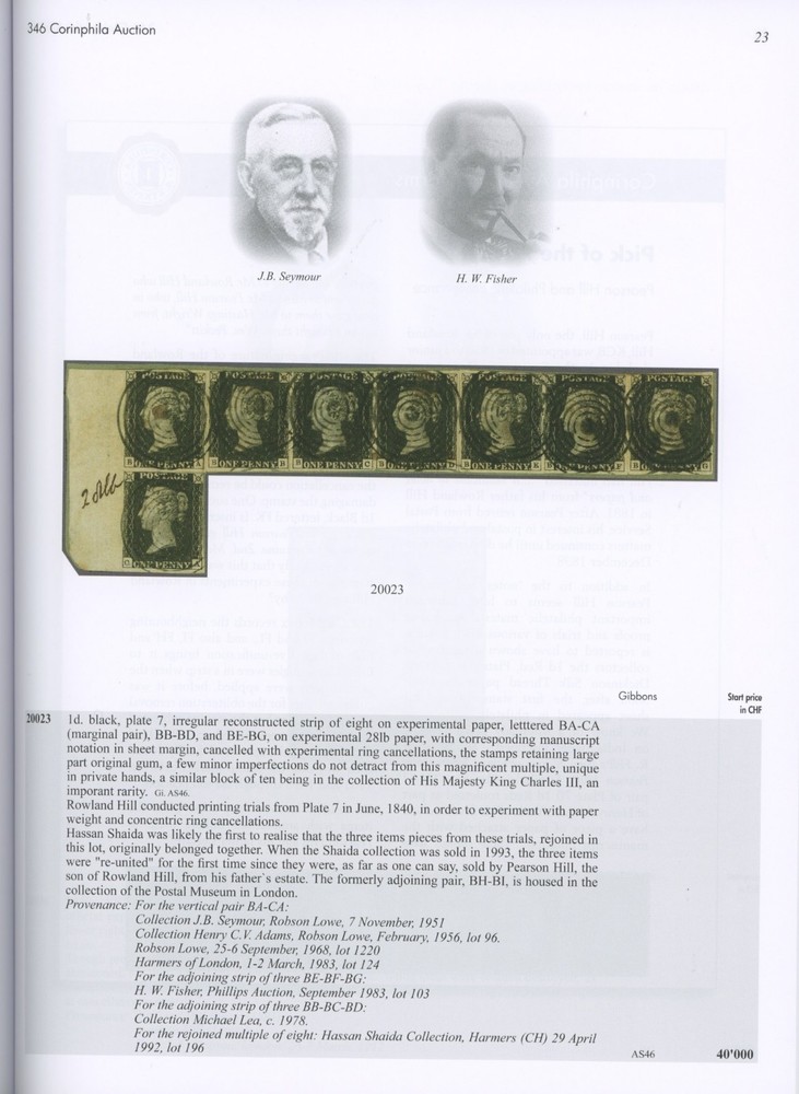 Great Britain 1840-1841 Penny Blacks Specialized Auction Catalog Corinphila 2024
