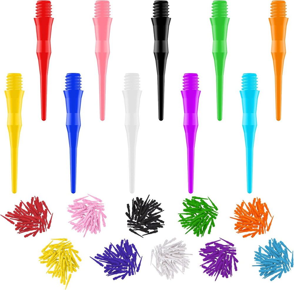 2BA Thread Soft Tip Dart Points 500 Pack, 10 Colors, Plastic Dart Tips Replaceme