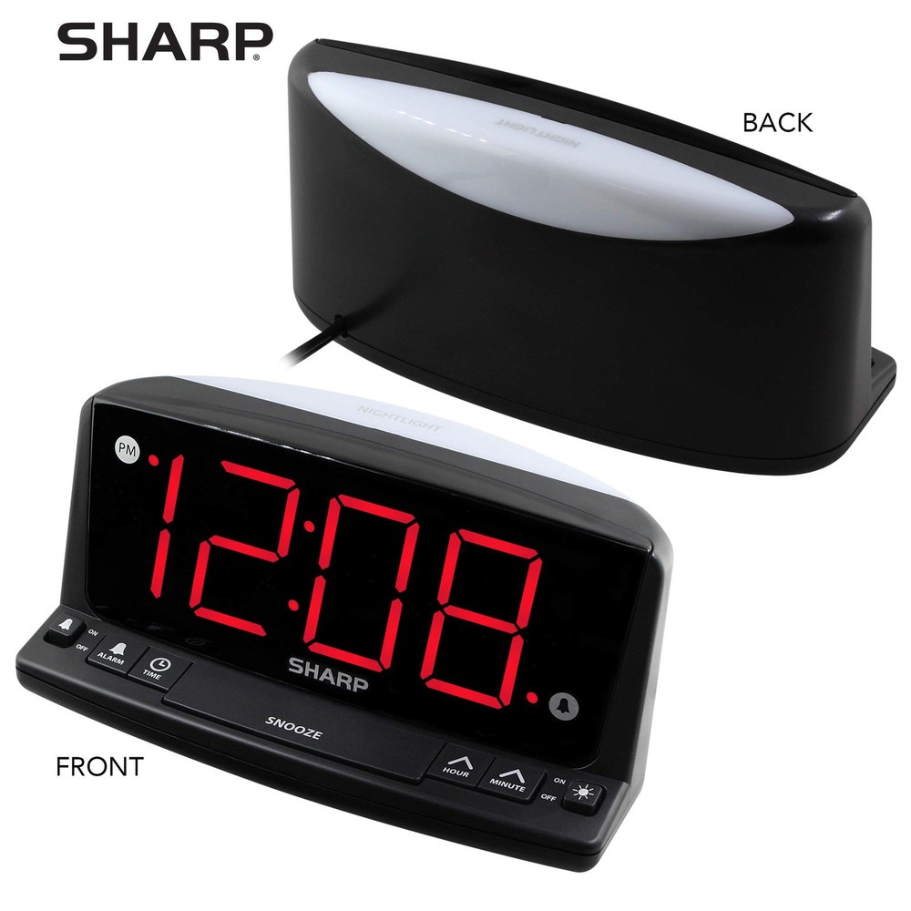 SHARP LED Digital Alarm Clock – Simple Operation - Easy to See Large Numbers, Bu