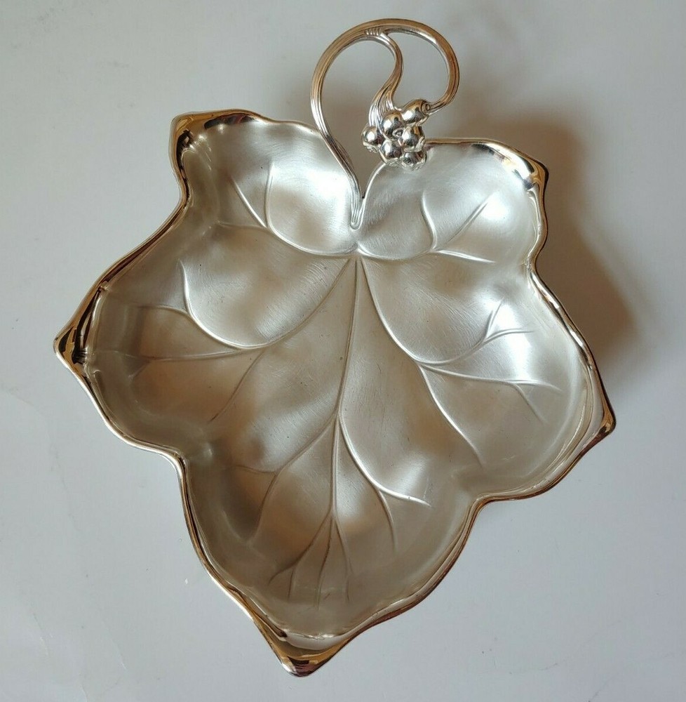 EP Brass Germany WMF IKORA Grape Leaf Candy Dish Silver Electro Plated 6 1/4"