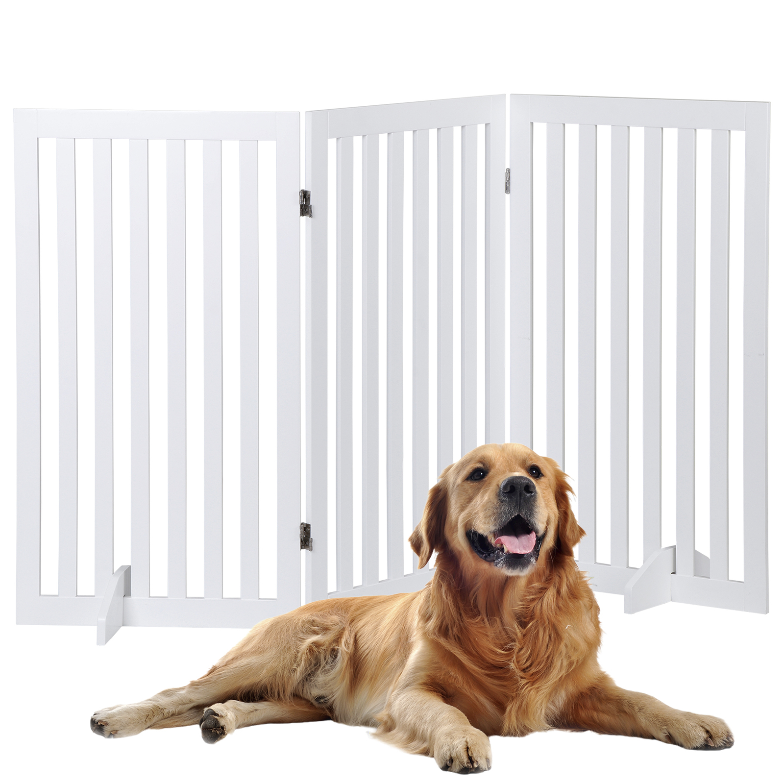 36'' H Foldable Pet Dog Gate Freestanding Dog Carrier for Doorway Indoor White