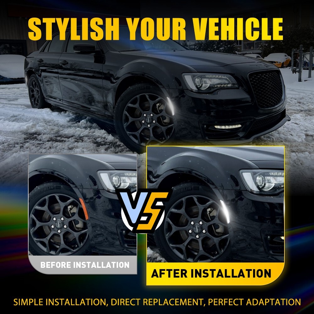 Smoked LED Front & Rear Side Marker Lights For 2015-2023 Chrysler 300 300C 300S